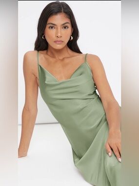 Forever 21 Olive Green Satin Slip Dress with Spaghetti Straps